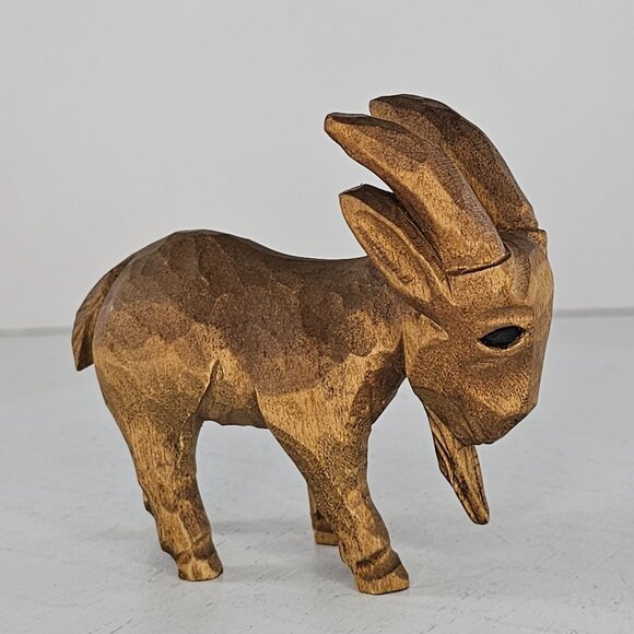 Hand-Carved Wooden Goat Figurine With Intricate Detailing Signed Folk Art - Picture 7 of 8